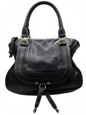 Chloé Marcie Leather Satchel | Black Pebbled Leather | Top Handle Shoulder Bag